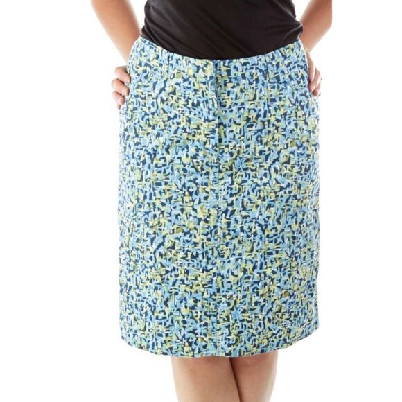 Talbots Aqua, Blue, and Moss Green Print Pencil Skirt Size 12p - Picture 1 of 12